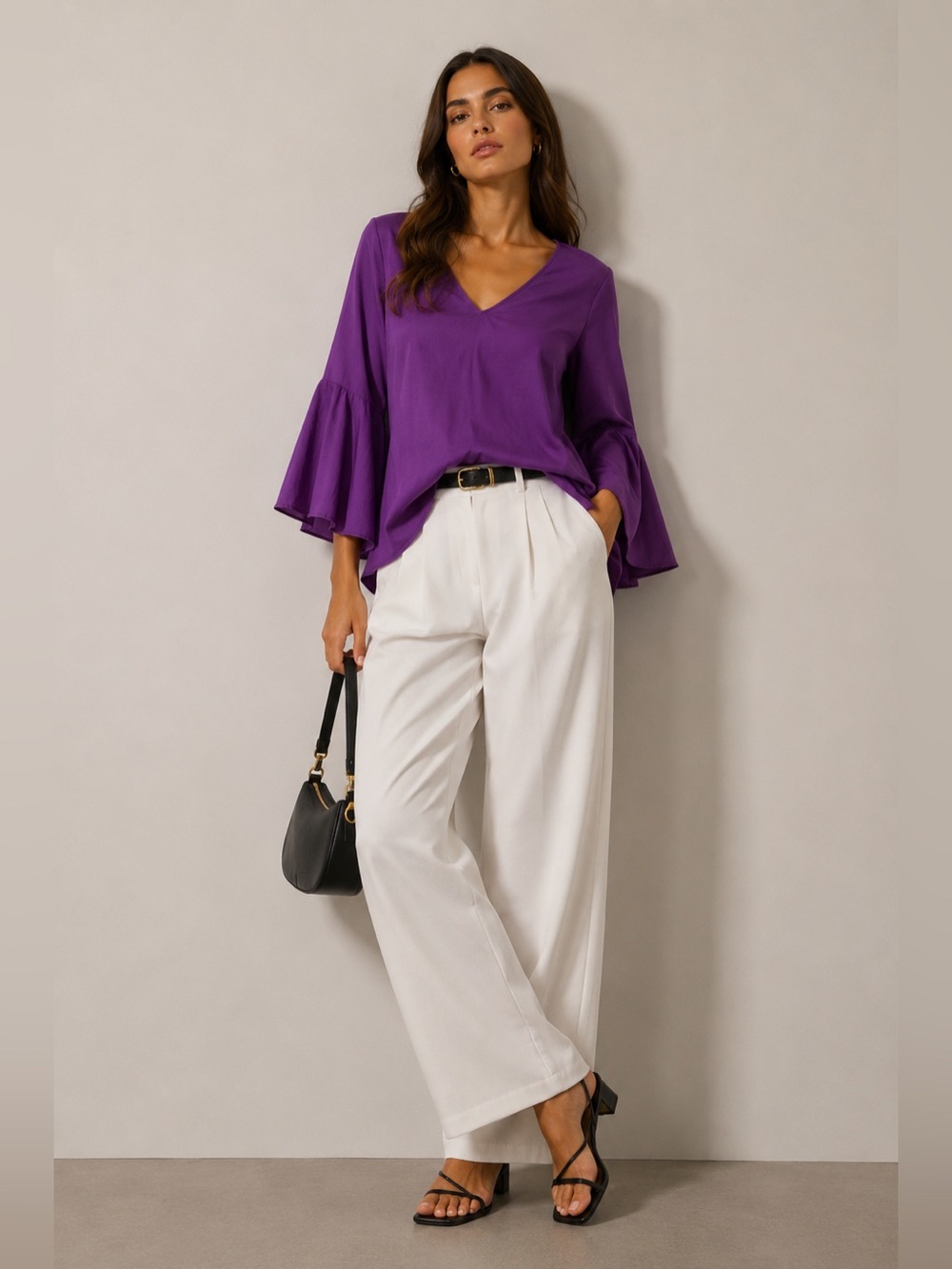 Purple bell sleeve blouse